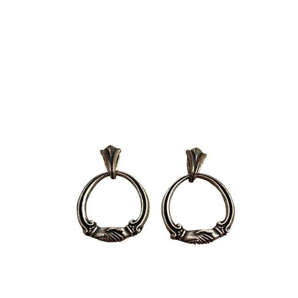 James Avery Handshake Friendship Earrings Pierced Sterling Silver Vintage Rare C - Picture 1 of 7